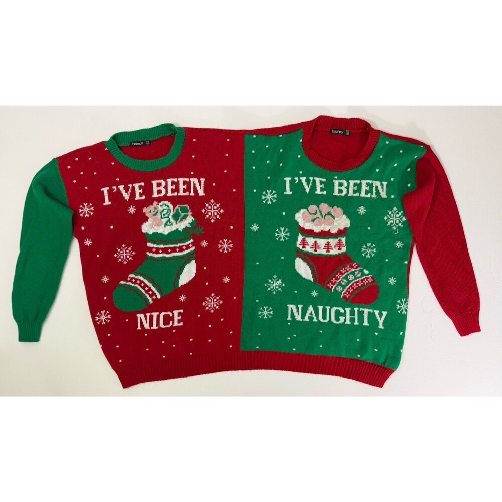 Boohoo Christmas Ugly Sweater One Size 2 Person Naughty Nice Holiday Party *Read
